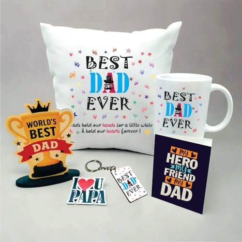Image of PICRAZEE Gift for Father's Day /Birthday (12x12 Cushion&Filler, Coffee Mug, Trophy, K-Ring, Fridge Magnet, Greeting Card) Best, Papa, Father