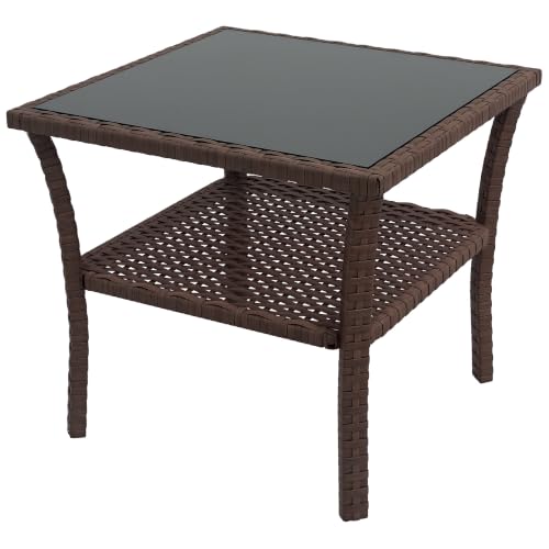 Outsunny 50cm Outdoor PE Rattan Coffee Table Patio Wicker Side Table Brown