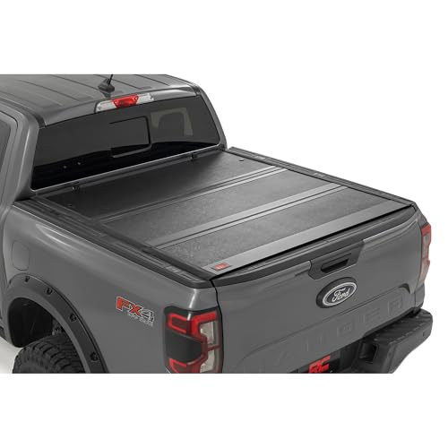 Image of Rough Country Hard Tri-Fold Tonneau Cover for Ford Ranger (2019-2023) - Low-Profile Aluminum Truck Bed Cover, Fits 5' Bed (61 inch)