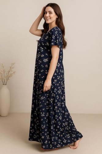 Image of Bahumaan Pure Cotton Nighty for Woman | Floral Gown for Women Nightwear with Pocket | Cotton Nighty for Women Stylish | Maxi for Women Cotton