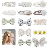 13 Stück Baby Haarspangen Zweilagiges Design, Haarschleifen für Mädchen pour Cheveux Fins Et Fragiles, Stoff Haarspangen Mädchen Pour Petites Filles et Adolescentes(Cremeweiß)