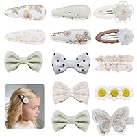 13 Stück Baby Haarspangen Zweilagiges Design, Haarschleifen für Mädchen pour Cheveux Fins Et Fragiles, Stoff Haarspangen Mädchen Pour Petites Filles et Adolescentes(Cremeweiß)