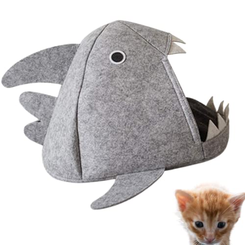 FIGARO CATS STORE® - CAT SHARK CAVE - CUCHA TIBURÓN PARA GATOS: caseta, cuna, cueva de fieltro para gatos y gatitos, de interior suave, espaciosa (claro) Cover