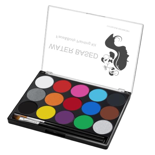 Senbos Face Paint Kit - 15 Vibrant Colors Water-Based Makeup | Non-Toxic, Washable & Hypoallergenic for Kids & Adults | Halloween, Cosplay, Party, Face Art | Includes 2 Brushes & Palette