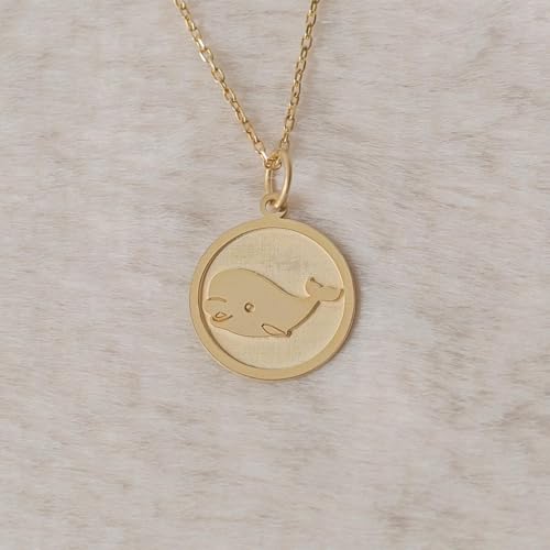 Collier béluga argent or 45,7 cm pendentif baleine mixte - 2