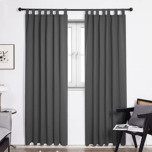 Deconovo Solid Tab Top Thermal Insulated Curtains 55 x 114 Inch Dark Grey 2 Panels, W 55" x L 114" (2 Panels) - Image 3