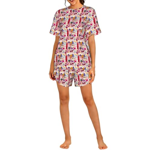 Pyjama court femme respirant et confortable à motif journal