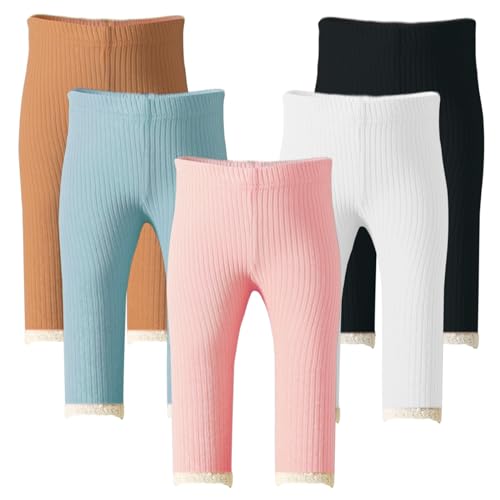 Image of Dalukit Newborn Toddler Baby Girl Pants Leggings Ribbed Straight Flare Infant Girl Pants Leggings Bell Bottoms 5 Packs