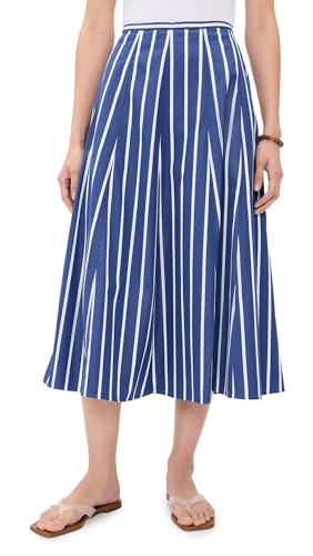 Madewell Women's A-Line Midi Skirt in Poplin, Petrol Navy Stripe, S