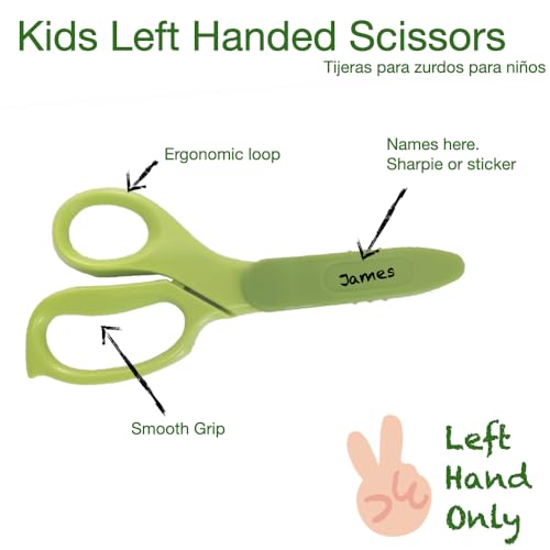 Urby Tesoura canhota para crianças de 4 a 8 anos ou pré-escolares. Ponta pontiaguda com tampa. Mater