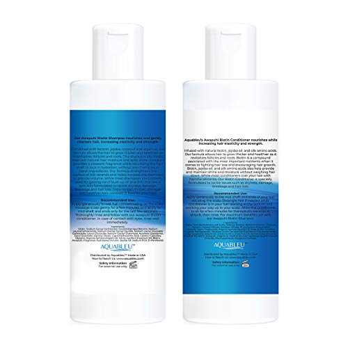 Aquableu Biotin Shampoo & Conditioner Set – Natural Thickening & Volumizing For Thicker Fuller Hair - Fights Hair Loss, Promotes Hair Growth - Coconut,Keratin, Argan & Jojoba - Awapuhi Fragrance (8Oz) #TOP2