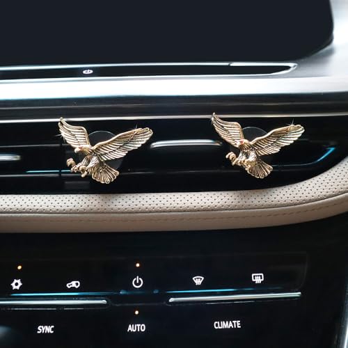 Image of ORIESSE Vintage Eagle Car Air Freshener Vent Clips,2pcs Alloy Golden Hawk Vent Clips Car Accessories,Refillable Car Diffuser with Felt Mads