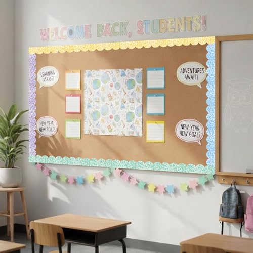 Image of Fuutreo 6 Roll 197 ft Composition Bulletin Board Borders Colorful Composition Notebook Classroom Decorations Scalloped Border Trims for Back to School Chalkboard Door Wall Decor