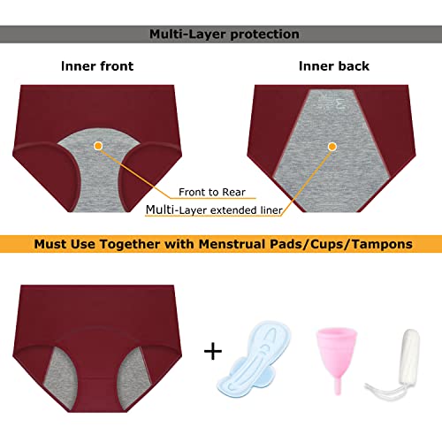Nalwort Women\'s Menstrual Period Briefs Girl Ultra Soft Postpartum Cotton Panties Underwear