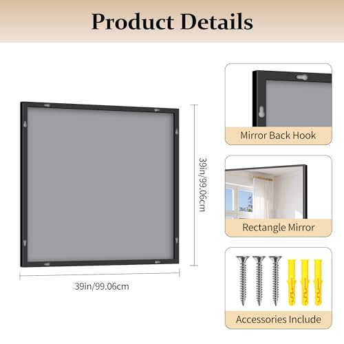 Image of COFENY Black Bathroom Mirror for Wall, 39x39 Inch Square Mirror with Metal Frame, Black Modern Vanity Mirrors for Bathroom Sink, Living Room, Entryway Hangs Horizontal or Vertical