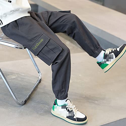 Kid Boys Casual Cargo Jogger Pants Elastic Waist Cotton Twill Jogging Trousers Bottom with Drawstring 5-15Years4