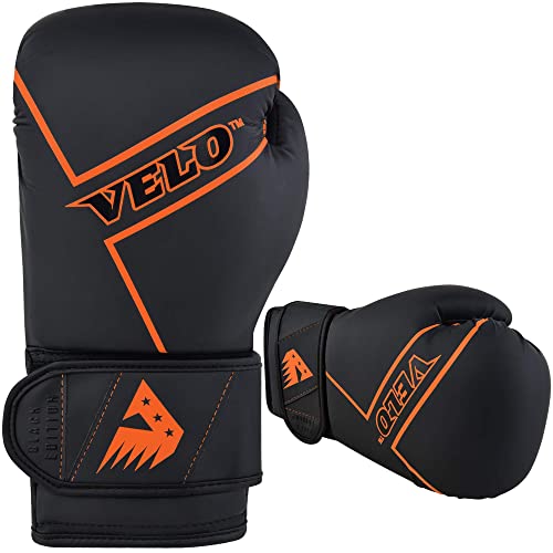 Velo Matte Leather Boxing Gloves Sparring Punching Kickboxing Muay Thai Glove For Men | Women | Adults (Orange, 16Oz) #TOP7
