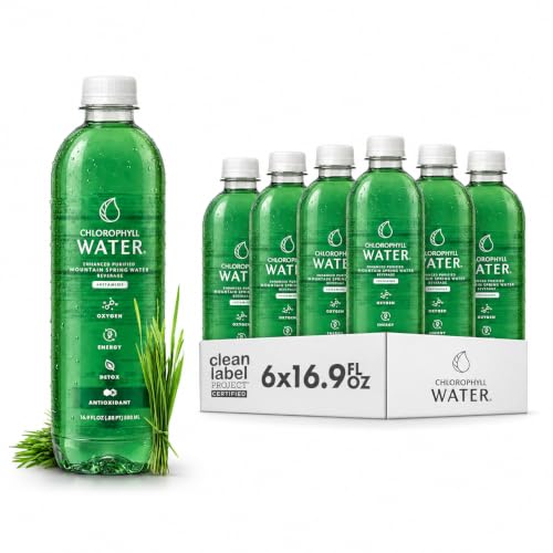 Chlorophyll Water (6-Pack) Clean Label Certified Bottled Water, Plant-Based Vitamin Infused Drink with Chlorophyll, Spearmint &amp; Lemon, Hydration &amp; Wellness Beverage (16.9oz)