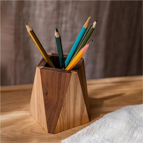 Image of ᵀᴹ Diamond Shaped Wooden Pencil /Pen Holder -Cherry & Sheesham Wood Desk Organizer, Wooden Minimalist Pen Box, Home Office Decor, Gift for Kids (Cherry & Sheesham)