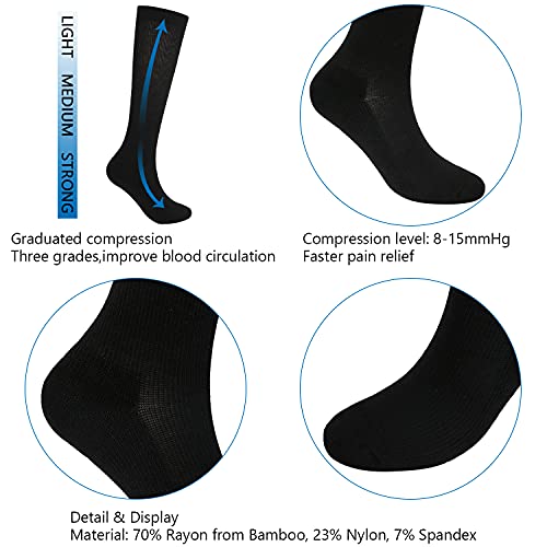Athlemo Bamboo Compression Socks For Women & Men Circulation 3 Pairs 8-15Mmhg Support Stockings For Athletic,Running,Nurse,Flight Travel Blk10-13 #TOP2
