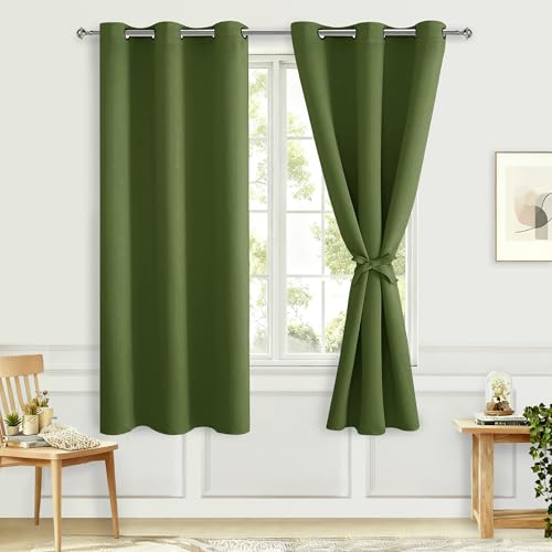 Hiasan Room Darkening Curtains for Bedroom Olive Green 42x72 Inch 2 Panels