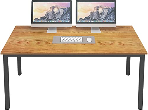 Dlandhome 55 Inches Large Computer Desk, Composite Wood Board, Decent And Steady Home Office Desk/Workstation/Table, Bs1-140Tb Teak And Black Legs, 1 Pack #TOP10