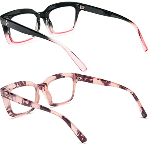 Image of REAVEE 2 Pack Oversized Reading Glasses for Women Men Blue Light Blocking, Ladies Stylish Retro Square Large Computer Readers (Black Pink /Pink Leopard 2.25x)