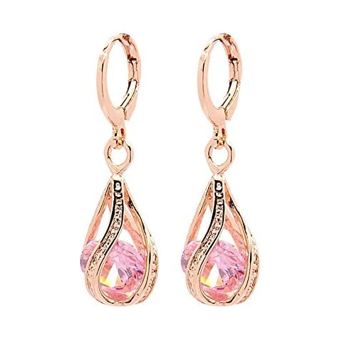 Comelyjewel Women's Earring with Hollow Design,Women Fashion Cubic Zirconia Water Drop Dangle Leaverback Earrings Jewelry Gift - Pink Cover