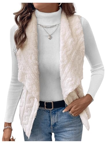 Verdusa Women's Fuzzy Fleece Cardigan Vest Waterfall Collar Sleeveless Teddy Jacket