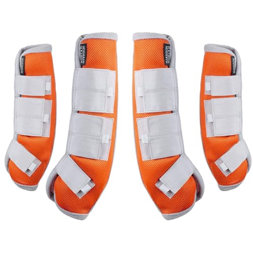Image of Harrison Howard Horse Fly Boots Leg Guards Fly Boots Protection Set of 4 Orange Full Size