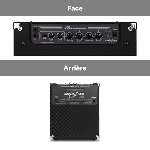 AMPEG RB-110 Ampli Basse Combo – Ampli d'entraînement 50W avec préampli AMPEG Legacy, SGT Overdrive, égaliseur 3 bandes, entrée AUX, sortie casque, sortie XLR et haut-parleur 1x10" – Noir – vue 3