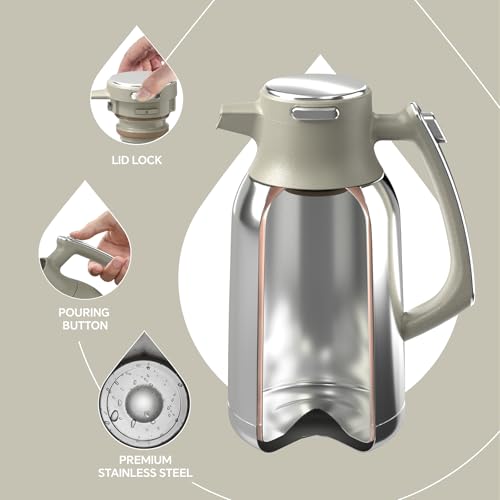 Image of IDEUS Thermal Coffee Carafe, Stainless Steel Double Wall Insulated Vacuum Flask, Water Jug Coffee Server and Beverage Dispenser, Heat and Cold Retention (Celadon, 68, Fluid Ounces)