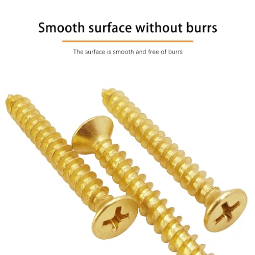 INDPROD #8 x 3/4\" Wood Screw, Phillips Flat Head Self Tapping Screws, Brass Plated Carbon Steel, Brass Plated Screws for Wood, Wood Screws #8 X 3/4 Inch, 150Pcs