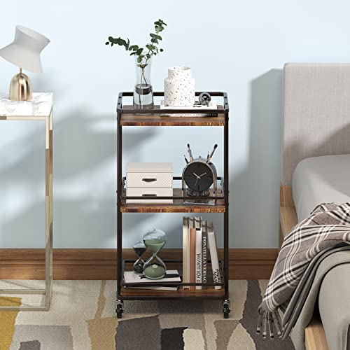 Okzest 3 Tier Bar Cart For Home, Rolling Mini Liquor Bar For Wine Beverage Dinner Party, Utility Kitchen Storage Island Serving Cart On Wheels, Coffee Bar Cabinet For Kitchen Dining Living Room, Brown #TOP6