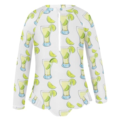 Lemon Juice Drink Girls Long Sleeve Rashguard Swimsuit UV Protection One-Piece Swimwear Bathing Suit B04046992
