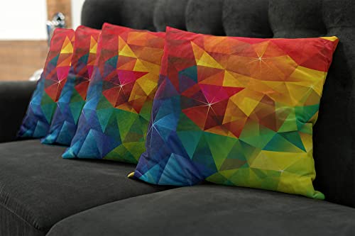 Lunarable Geometrical Throw Pillow Cushion Case Pack Of 4, Modern Rainbow Ombre Colored Design With Shap Edgest Triangles Image Print, Modern Accent Double-Sided Digital Printing, 16", Vermilion Green #TOP6