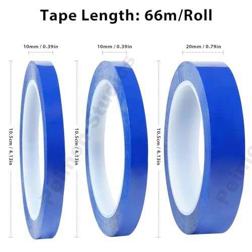 HavaCue 3 Rollen Hitzebeständiges Klebeband, 10mm x 66m und 20mm x 66m Wärmeband für Sublimation, Isolierband Wärmebänder, Blaue Hochtemperatur Klebeband für Elektronik Leiterplatte Wärmeübertragung