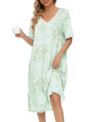 Ekouaer Cotton Nightgowns for Women Soft Night Gowns Button House Dress