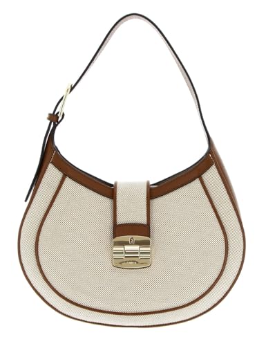 Sac à épaule Furla Club 2 Hobo Bag cuir bicolore cognac et écru pour femme