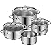 Price comparison product image WMF Pot Set 4-Piece Provence Plus Pouring Rim Glass Lid Cromargan® Stainless Steel Polished Suitable for Induction Hobs Dishwasher-Safe, Silver, 52.7 x 28.8 x 21.8 cm