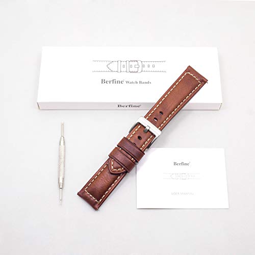 Berfine 22Mm Quick Release Retro Leather Watch Band,Vintage Oil-Tanned Pull-Up Leather Watch Strap Replacement,Brown #TOP5