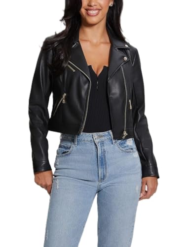 MＫT　レディース　BLK M Amazon.com: GUESS Womens Long Sleeve Venom Cropped Moto Jacket