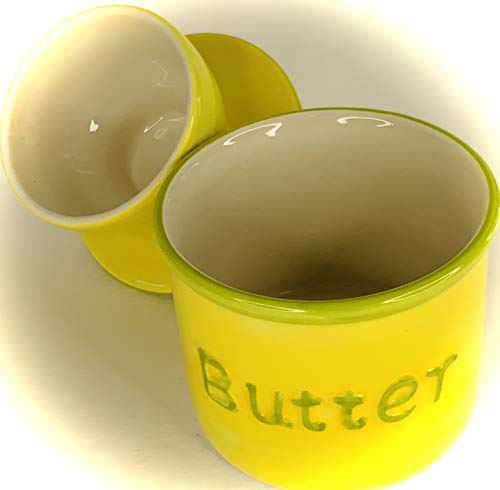 Boncera, Stoneware Butter Hold Crock, Handmade Porcelain Butter Keeping In Water - French Butter Dish Holder -Yellow #TOP2