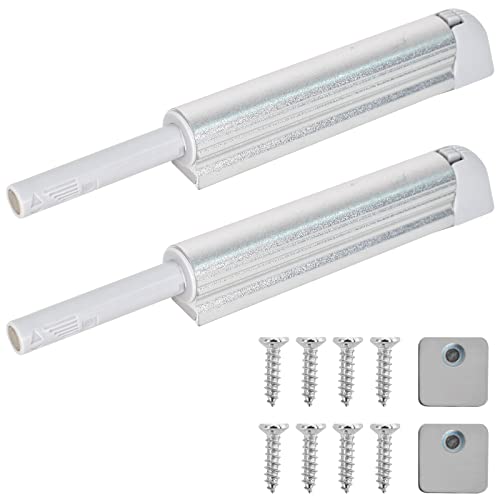 2 Stück Magnetische Türschnäpper, Push to Open Türöffner, Softclose Türdämpfer, Schranktür Dämpfer, Drucktüröffner für Schränke Türen Sideboards Möbel Schubladen Schranktür (Silber)