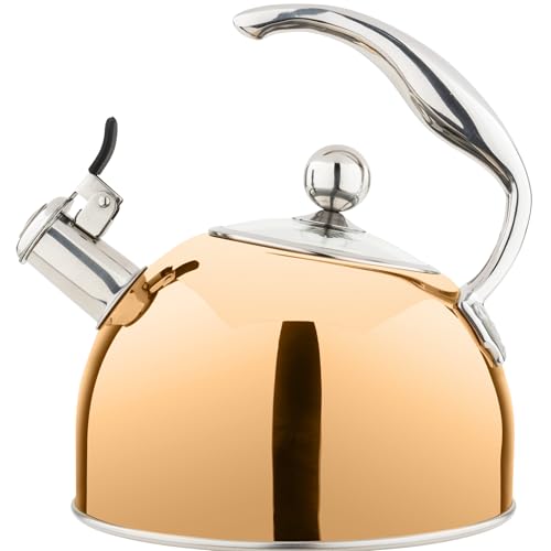 Comparison: Rose Gold Kettle 6 Viking 3-Ply Stainless Steel Tea Kettle, 2.6 Quart Stovetop Hot Water Pot with Tempered Glass Lid, Ergonomic Handle, Induction Ready, Rose Gold