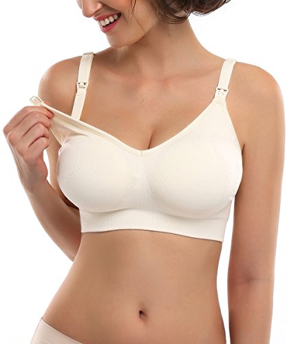 Wingslove Femme Soutien-Gorge Maternité Allaitement Soutif Grossesse Coton Confortable sans Armatures (S, Ivoire) Cover