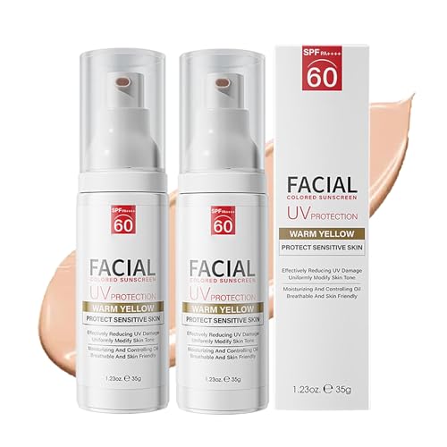 Tinted Sunscreen for Face SPF 60, Tinted SPF 60 Face Moisturiser for Sensitive Skin, Tinted Daily Facial Suncream, Light & Breathable, Non Greasy, Natural Coverage (2)
