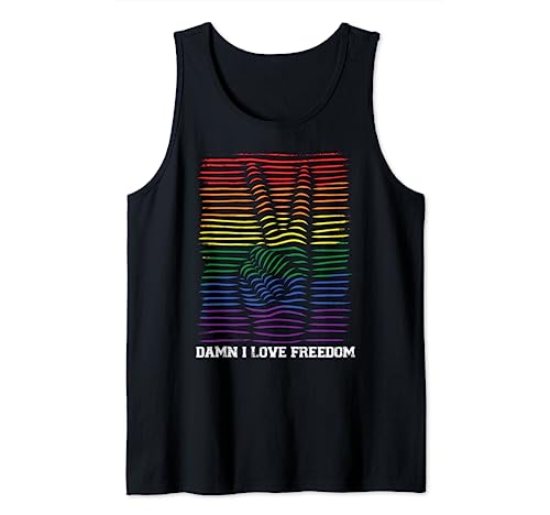 Divertido signo de paz con la mano LGBTQ de DILF Damn I Love Freedom Camiseta sin Mangas