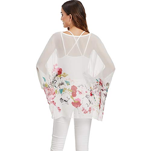 Image of Ckikiou Plus Size Batwing Flowy Semi Sheer Chiffon Blouse Tunic for Women Summer Floral Print Boho Beach Cover ups