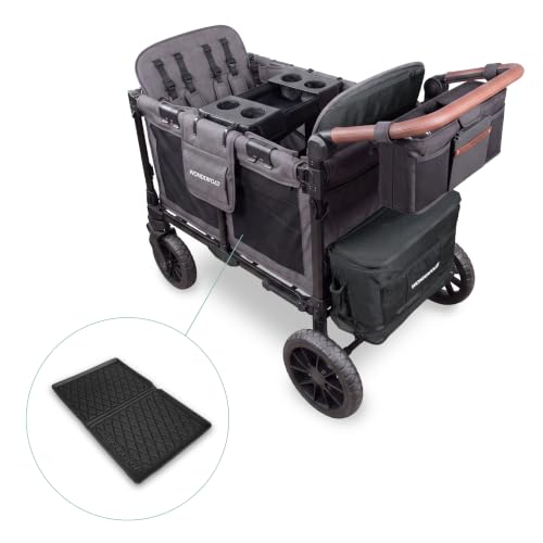 Image of Wonderfold W4 Luxe Pro Bundle - 4-Seater Stroller Wagon with All-Weather Mat, Flex Snack Tray, and Parent Console, Safety-Certified with 5-Point Harnesses - Gray